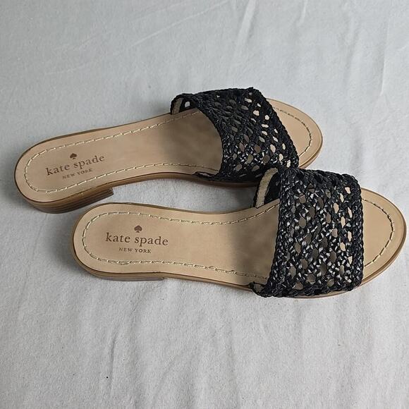 Kate Spade Berlin Woven Slip On Open‎ Toe Sandals Womens Size 8M Black Preppy - Picture 3 of 6